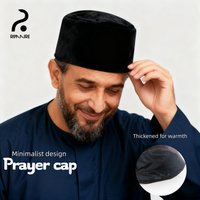 RIMAIRE Thickened Warm Velvet Prayer Cap Muslim Men's Minimalist Worship Hat Winter Religious Etiquette Cap