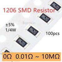 100pcs 1206 5% SMD Resistor 0R 1 ohm 2Ω 3.3R 10R 15R 20R 22R 39R 47R 100R 120R 200R300R 1K 2K 4.7K 5.1K 10K 47K 100K 200K 1M 10M