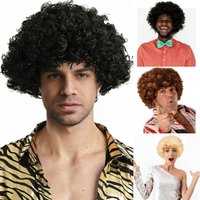 Daily Use Synthetic Wigs Fluffy Curly Hair Cap African Men Halloween Cosplay Party Headcover Props Hippie Rock Dance Hair Wigs
