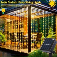Solar Curtain Lights100/200/300 LED Outdoor Curtain Lights Waterproof Auto ON/Off 8 Modes for Garden Fence Patio Wall Decor