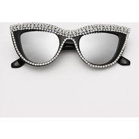 Hiking Camping Vintage Diamond Cat Eye Triangle Anti Light Glasses Women Streetwear Trending Rhinestone Decoration Eyewear UV400