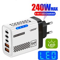 240W GaN USB C Charger 5-Port PD QC3.0 Desktop Power Adapter Wall Plug for iPhone Samsung Xiaomi Laptop EU/US/UK Fast Charging
