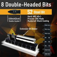 A255T 10in1 Short Stubby Mini Screwdriver for Tight Spots, Cellulose Acetate Fiber Made Handle, Double-Headed S2 Steel Bits