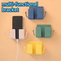 Wall Mounted Phone Holder with Hook Remote Control Organiser Self-Adhesive for Mobile Phone Charging Stand