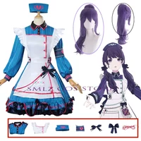 Anime PJSK Asahina Mafuyu Cosplay Costume Project Sekai Costume Lovely Blue Maid Uniform Dress Suit Wig Women Play Clothing