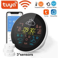 Tuya WiFi Intelligent Weather Clock 3-Day Weather Forecast Weather Station Wireless Thermometer Hygrometer LCD Display 3 sensors