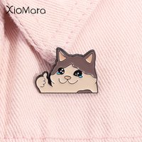 Thumb Up Crying Cat Enamel Pin Kawaii Humorous Animal Brooch Lapel Backpack Badge Funny Jewelry Gifts For Cat Lovers Friends