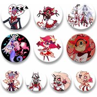 Anime H-Hazbin H-Hotel Enamel Pins Alastor Angel Dust Cosplay Badges Cartoon Round Brooches for Backpack Clothing Jewelry Gifts