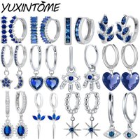 925 Sterling Silver Needle High-end Geometric Design Lightweight Luxury Stylish Blue Silver Series Round Earring Pendant Jewelry