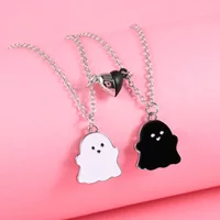 Elviragirl 2Pcs/set Cute Black and White Ghost Magnet Best Friend Necklace BFF Friendship Jewelry Gifts for Kids