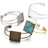 1Pc 25mm Adjustable Square Open Bracelet Settings Blank Base Bezel Cabochons Cameo For Jewelry Making DIY Bracelet Accessories