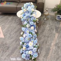 Uflower Light Blue Rose Hydrangea Artificial Flower Rowfor Wedding Table Centerpiece Party Backdrop Decor Aisle Road Lead Decor