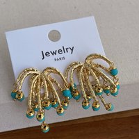 Retro Heavy Work Luxury Blue Lapis Lazuli Firework Earrings Women Irregular Line Exaggerated Studs Fashion Jewelry