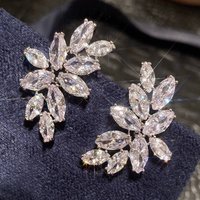 Huitan Charming Women Stud Earrings Full Bright Cubic Zirconia for Wedding Party Daily Fashion Versatile Accessories Jewelry