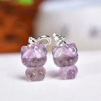 5PCS Natural Amethyst Cat Pendant Carving Jewelry Healing Stone For Men Women Decoration Jewelry 10X14MM