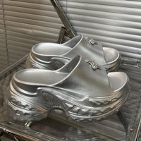New Super High 9 cm Platform Slippers Woman Summer Wedge Slides Shoes Women's Outdoor Sexy Slippers Elevated Shoes Silver Scuffs