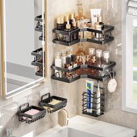 No Drilling Triangle Corner Shelf, Adhesive Wall Mounted Storage Rack for Bathroom and Kitchen – Space Saving