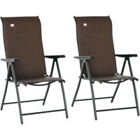 Set of 2 Outdoor Wicker Folding Chairs, Patio PE Rattan Dining Armrests Chair set with 7 Levels Adjustable Backrest, for Outdoo