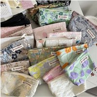 Women's Floral Korean Makeup Bags Cosmetic Bag Organizer Pouch Travel Make Up Toiletry Bag Canvas Beauty Case Pencil Case