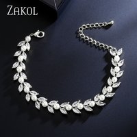 ZAKOL Trendy Temperament Marquise Cut Cubic Zirconia Bracelets for Women Imitation Pearl Bridal Wedding Party Jewelry