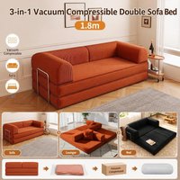 Canapé-lit double compressible 3-en-1 en chenille de 1,8 m, pliable, pour salon, chambre et bureau