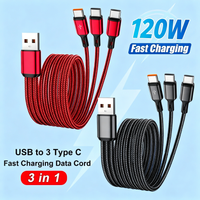 3 In 1 Type-C Multi Charge Data Cord 100W 6A Fast Charging USB-A Cable With 3 Type-C Ports Office Travel Essential Charging Line