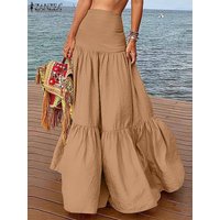 ZANZEA Holiday Beach Overskirt Casual Loose Pleats Jupes Women Solid Maxi Skirts Fashion Multi-layer High Waist Jupe 2025 Summer