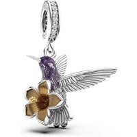 Manyilus 925 Sterling Silver Hummingbird & Flower Dangle Charm for Original Bracelet & Necklace Cubic Zirconia Jewelry Gift