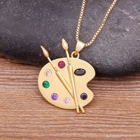 Hot Sale Fashion Painting Plate Colorful Zirconia Pendant Necklace For Women Art Pigment Palette Draw Brush Chain Link Jewelry