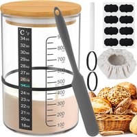 900ml Sourdough Starter Jar Clear Glass Sourdough Starter Jar Kit Wide Mouth with Lid Baking Fermentation Jar Food Storage