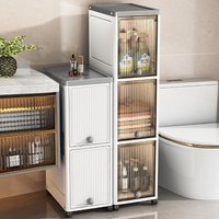 Flip-Top Narrow Gap Storage Cabinet with Wheels Plastic Drawer Organizerfor Kitchen Bathroom Bedroom Space Saving Mobile Storage