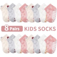8-Pack Baby Floor Socks with Mesh Design, Breathable, Non-Slip, Soft-Soled Indoor Socks for Girls, Solid Color, Versatile, Suitable for Casual Daily Life