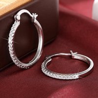 Simple Female Earrings 925 Sterling Silver Large Circle Single Row Zircon Earrings for Women Round Crystal Fashion Jewelry Gift