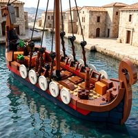 Viking Longship Building Blocks, Ancient Norse Warship Assembly Bricks, Historical Sailboat Model, STEM Educational Toy for Adul
