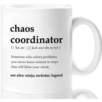 Chaos Coordinator Mugs For Women, Men, Boss, Coworker Birthday Christmas Gifts Novelty Coffee Ceramic Cups White 11 oz