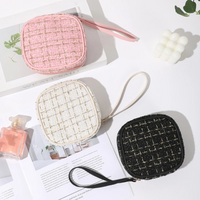 Mini Woven Makeup Bag – Portable Cosmetic Pouch with Zipper, Compact Organizer for Lipstick Keys Coins, Travel & Daily Use