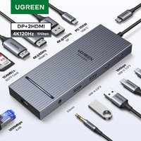 UGREEN 12-w-1 USB HUB Type-C do 2HDMI 4K120Hz DP USB3.2 10Gbps SD/TF RJ45 PD100W dla Windows Dell HP Akcesoria do laptopów Stacja dokująca