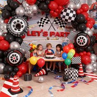 117Pcs Race Car Theme Tire Balloon Garland Arch Kit Red Black Silver Balloon Boy's Two Fast Birthday Party Baby Shower Decora