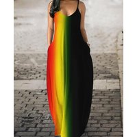 2024 Summer New Women's Minimalist Korean Spliced Sling Elegant Chic Printed Loose Sleeveless Comfortable Casual Long Dress
