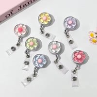 Cute Transparent Floral Badge Reel for Women Retractable Worker ID Card Pull Buckle Doctore Nurse ID Card Badge Holder Clip