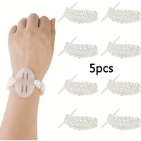 5Pcs Elastic Pearl Wristband Plastic Corsage Additions with Artificial Flowers Wedding Bride Bridesmiads Gift DIY Decoration