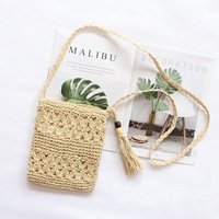 Women Beach Woven Straw Shoulder Bag with Tassel Boho Hollow Out Crochet Crossbody Handbag Macrame Clutch Purse with