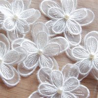 10Pcs White Pearl Two Layers Flower Embroidery Patch Fabric For Clothes Bags Accessories Sewing Handmade Applique Repair Crafts