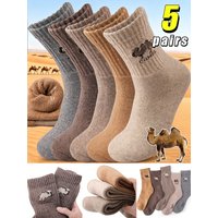 AliExpress NONE 5Pairs Winter Men's Wool Socks Thick Thermal Animal Sports Socks Outdoor Hiking Cycling Soft Casual Mid Tube Snow Socks