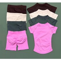 2 Pcs HISTELLO Sports Gym Sets Short Sleeve Seamless Yoga Clothing Fitness Set Women Workout Running Sports Short Leggings Suit
