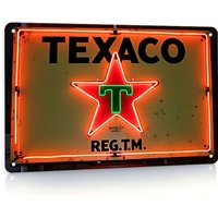 TEXACO REG TM Metallschild – Retro-Neon-Wanddekoration mit rotem und grünem Stern-Design, perfekt für Restaurants, Heimkino, Bars und