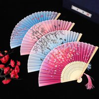 Hand Folding Fan BambooSilk Chinese Fan Hand Women Black Fan Summer Female Dance Hand Folding Fan Party Gift Hand Fans For Women