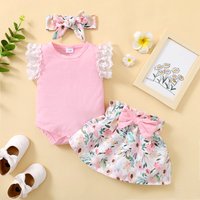 0-18 Monate Neugeborenes Mädchen Sommer tägliche Kleidung Set Fliegen ärmel Stram pler Top Blumen Rock mit Stirnband schöne 3 Stück Outfit