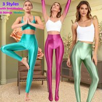 MJINM Glossy Satin Elastic Wide Waist Double-layered Small V-crotch Tight Comfort Leggings Shaping Cropped Pedal Pants Pantyhose