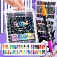 Double-Ended Glitter Markers with Soft Tips, Thick Glitter Pens, Watercolor Pens, Acrylic Markers, High-Quality Acrylic Drawing Markers, Ideal for Rock, Wood, Fabric, Glass, Canvas, and Ceramic